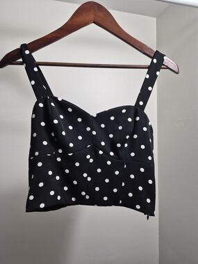 Tristan Black Crop Top with White Polka Dots